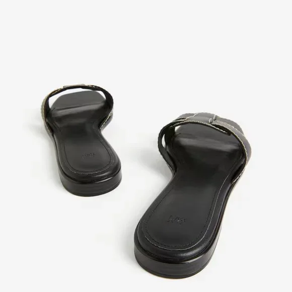 NEW H&M Black Slides Vegan Leather Sandals Size 11! ALSO SELLING IN TAN! - Picture 4 of 4